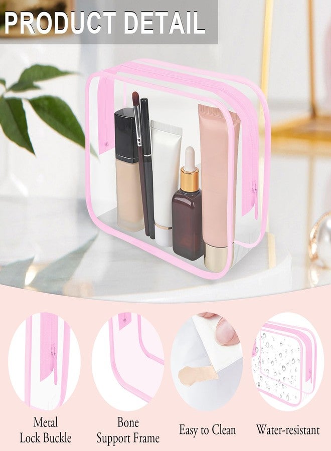 REHALY Clear Toiletry Bag, 12 Pack TSA Approved Toiletry Bag Carry on Travel Accessories Bag, Quart Size Bag for 3-1-1 Liquids Airport Airline Compliant Clear Makeup Bag with Metal Zipper (Pink Bags) - Image 2