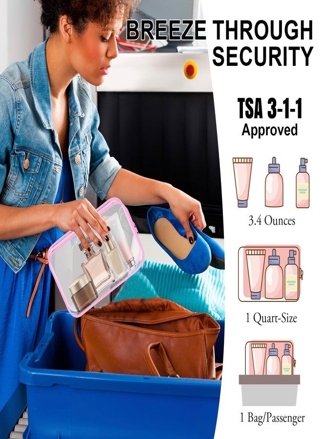 REHALY Clear Toiletry Bag, 12 Pack TSA Approved Toiletry Bag Carry on Travel Accessories Bag, Quart Size Bag for 3-1-1 Liquids Airport Airline Compliant Clear Makeup Bag with Metal Zipper (Pink Bags) - Image 4