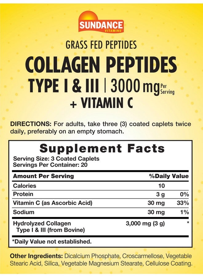 Sundance حبوب كولاجين بيبتيد من ساندانس | 3000 ملغ | النوع I و II مع فيتامين C | 60 قرص | مكمل غير معدل وراثيًا وخالي من الغلوتين - Image 2
