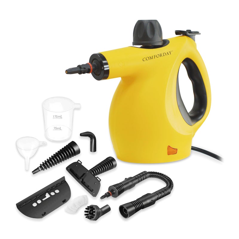 Comforday MultiPurpose Steam Cleaner with 9Piece Accessories Perfect for Stain Removal Curtains Car Seats Floor Bathroom Yellow