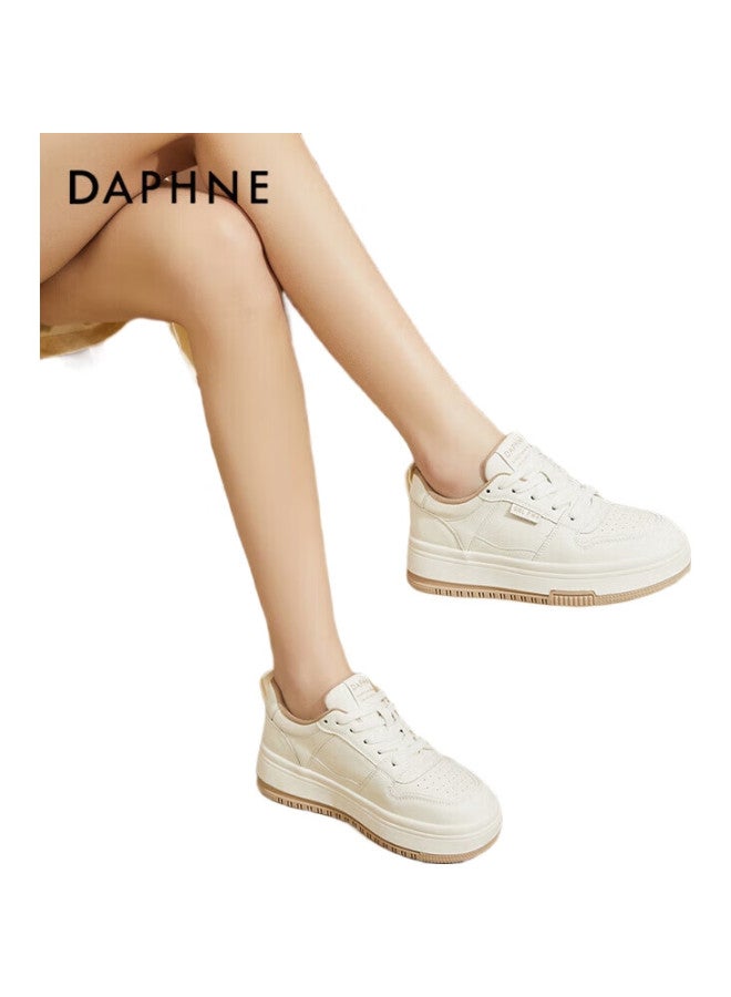 Daphne Women'S Casual Shoes, Thick-Soled White Sneakers, Versatile Soft-Soled Comfortable Flat Shoes, Slimming Athletic Skateboard Shoes For Women, Milk Tea Color, Size 39 - Image 3