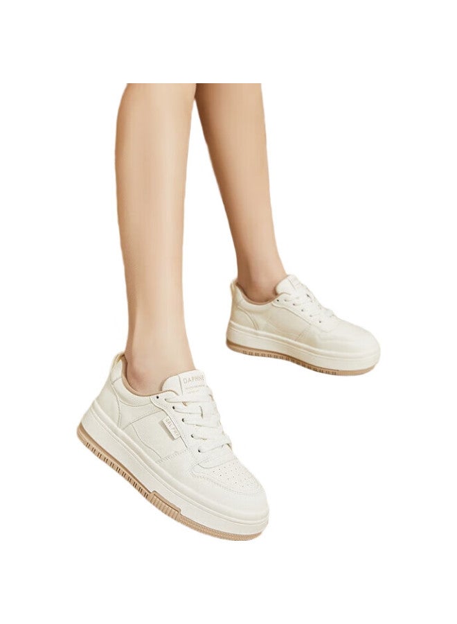 Daphne Women'S Casual Shoes, Thick-Soled White Sneakers, Versatile Soft-Soled Comfortable Flat Shoes, Slimming Athletic Skateboard Shoes For Women, Milk Tea Color, Size 39 - Image 2