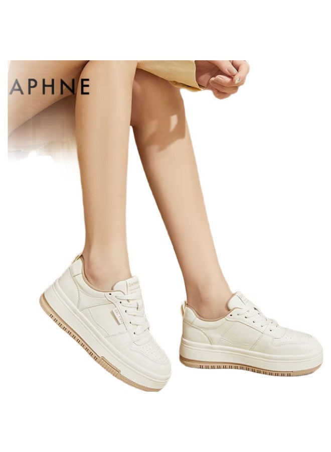 Daphne Women'S Casual Shoes, Thick-Soled White Sneakers, Versatile Soft-Soled Comfortable Flat Shoes, Slimming Athletic Skateboard Shoes For Women, Milk Tea Color, Size 39 - Image 1