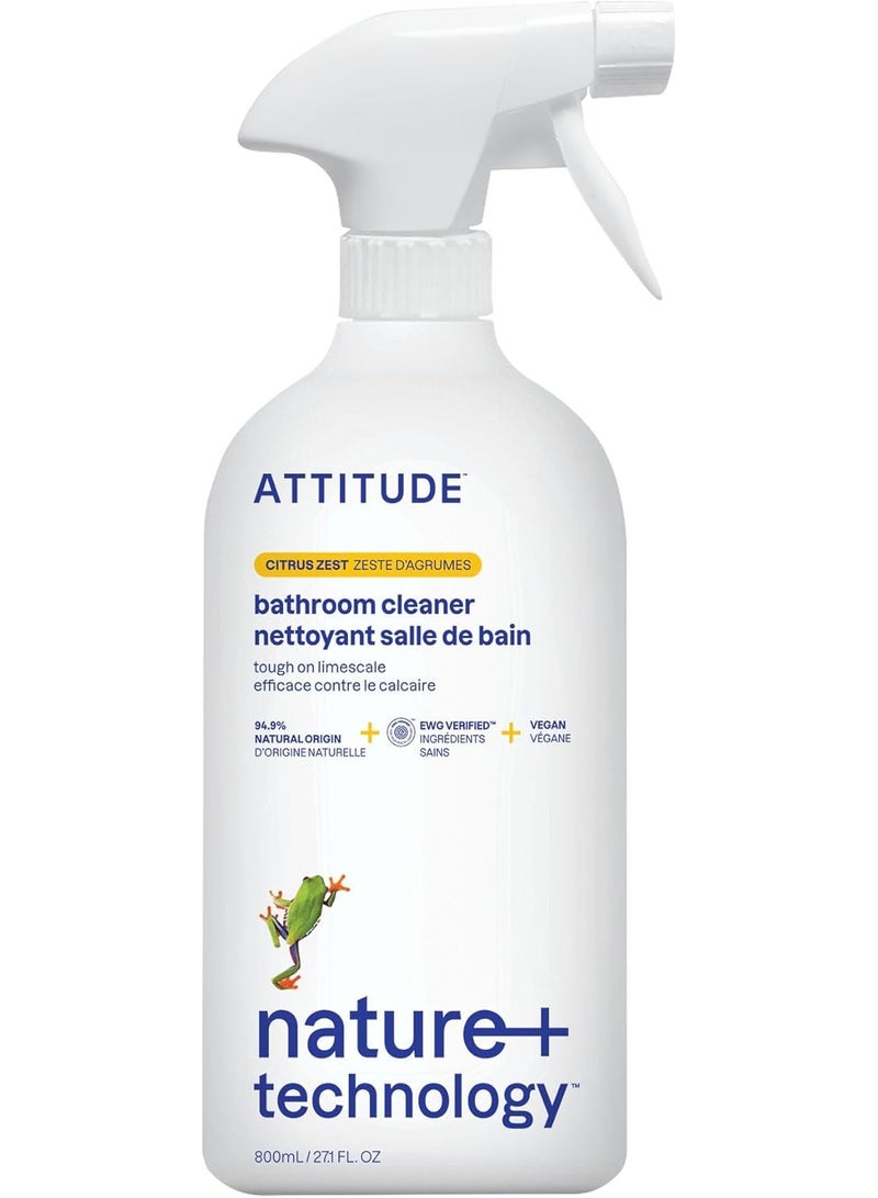 ATTITUDE Bathroom Cleaner Spray, EWG Verified, Plant-Based & Vegan, Safe for Bathroom Surfaces, Tiles, Tubs, Shower Walls, and Grout, Citrus Zest Scent, 27.1 Fl Oz