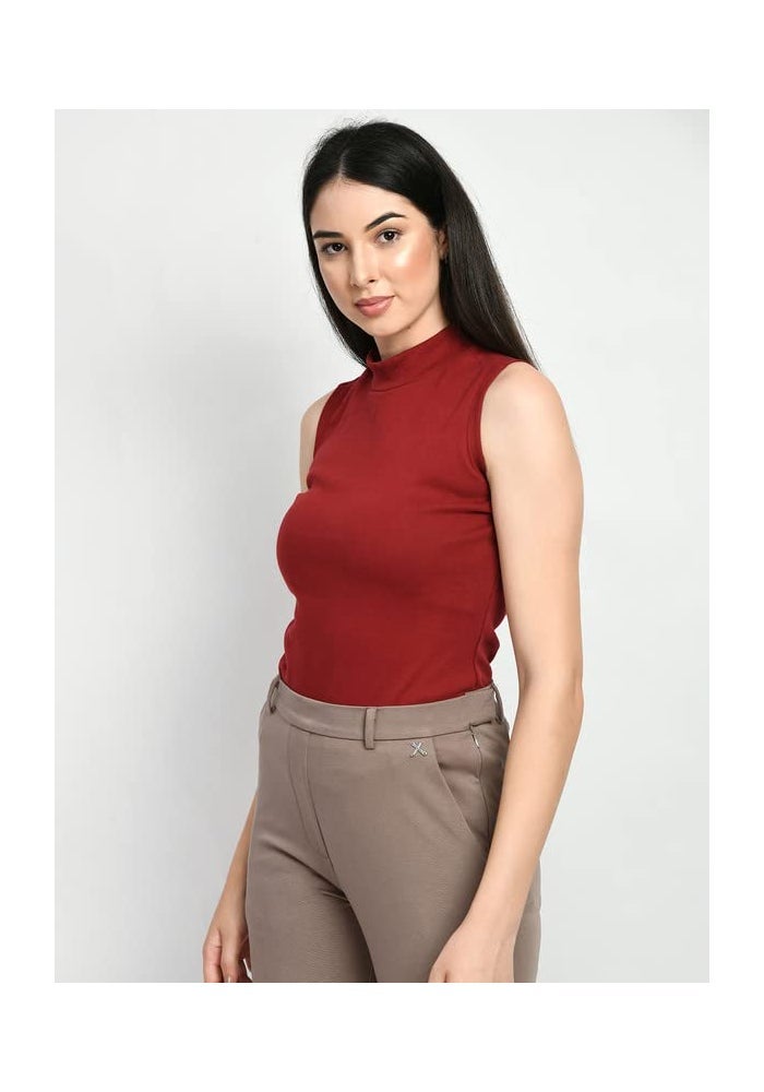 Exude Maroon Solid T-Shirt for Women - Image 2