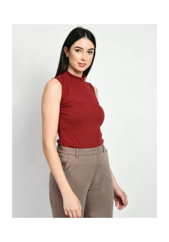 Exude Maroon Solid T-Shirt for Women - Image 3