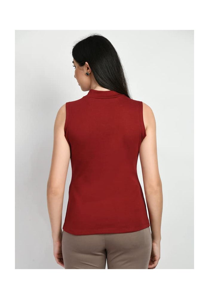 Exude Maroon Solid T-Shirt for Women - Image 5