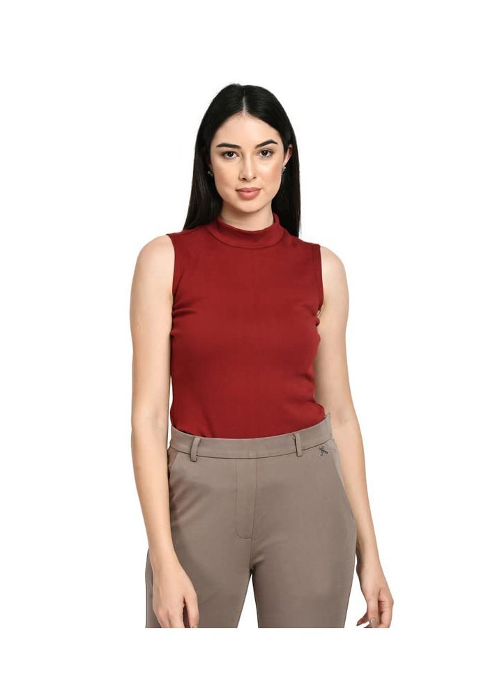 Exude Maroon Solid T-Shirt for Women - Image 1