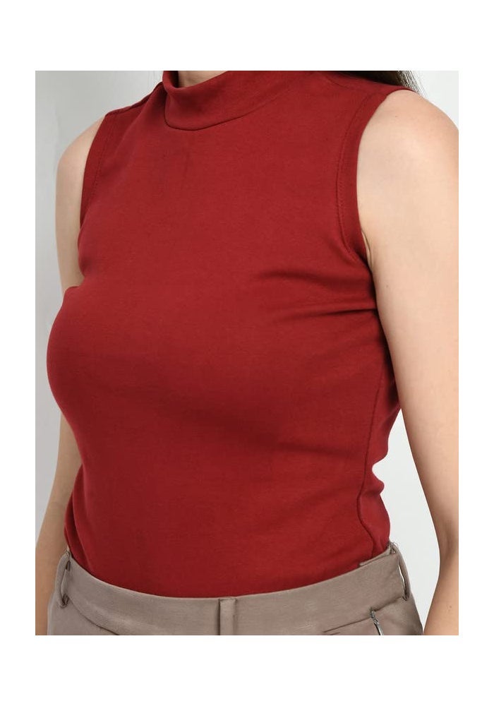 Exude Maroon Solid T-Shirt for Women - Image 4