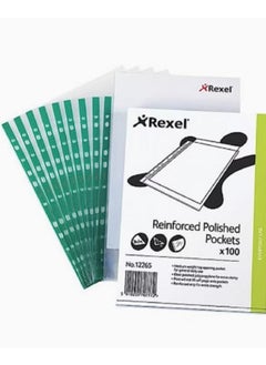 Rexel Rexel A4 100 Piece Punched Pocket with Green Spine Glass Clear  - Image 1