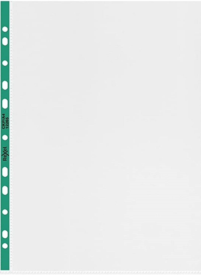Rexel Rexel A4 100 Piece Punched Pocket with Green Spine Glass Clear  - Image 3