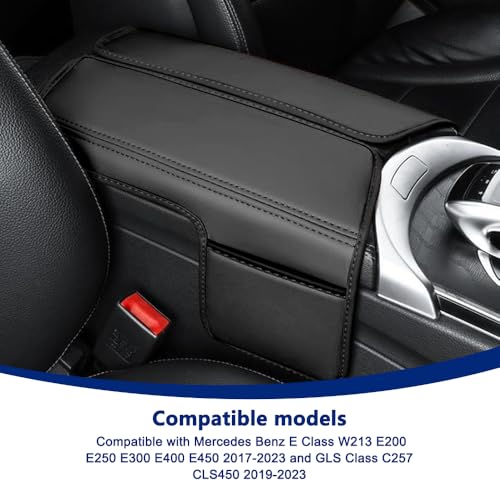 ATNVIDSG Center Console Cover Compatible with Mercedes Benz E Class W213 E200 E250 E300 E400 E450 2017-2023 and GLS Class C257 CLS450 2019-2023 Armrest Cover Pad Leather Cushion Protector with Pocket - Image 2