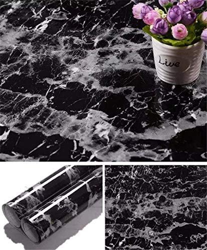 Yancorp Black Marble Contact Paper Black Peel and Stick Wallpaper Self Adhesive Countertop Removable Vinyl Wrap Bachsplash Shelf Liner (11.8" x 78.7") - Image 1