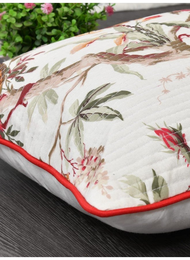 Clasiko Cushion Covers Set of 5 White & Red with Quilting; Cotton,250 TC Fabric; 20X20 Inches; Color Fastness Guarantee 16466 - Image 4