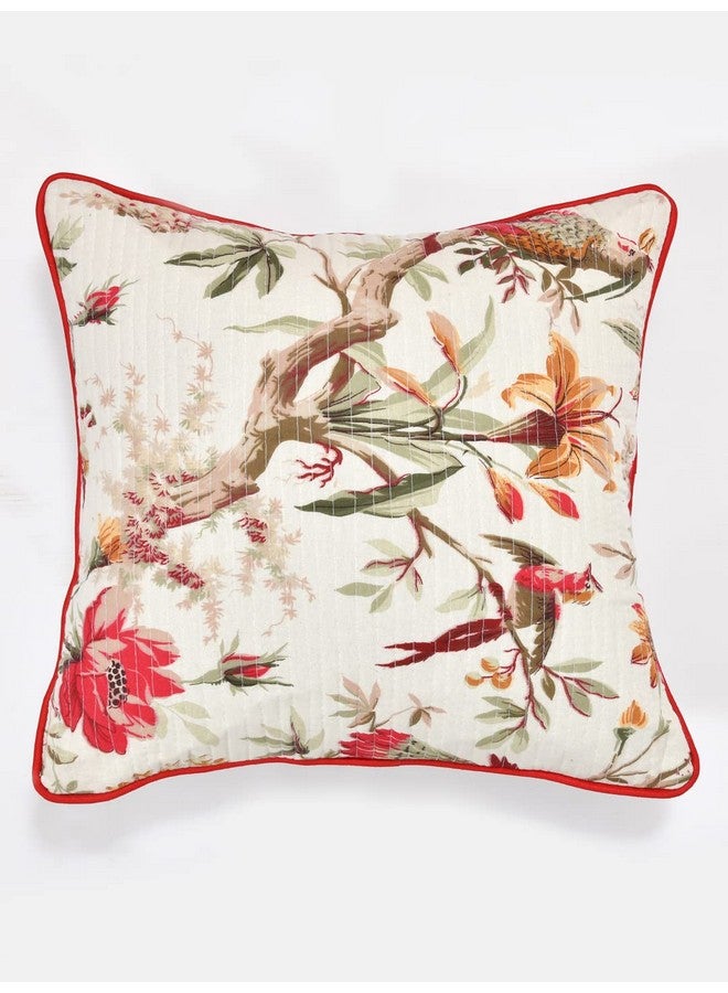 Clasiko Cushion Covers Set of 5 White & Red with Quilting; Cotton,250 TC Fabric; 20X20 Inches; Color Fastness Guarantee 16466 - Image 5