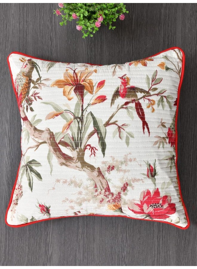 Clasiko Cushion Covers Set of 5 White & Red with Quilting; Cotton,250 TC Fabric; 20X20 Inches; Color Fastness Guarantee 16466 - Image 3