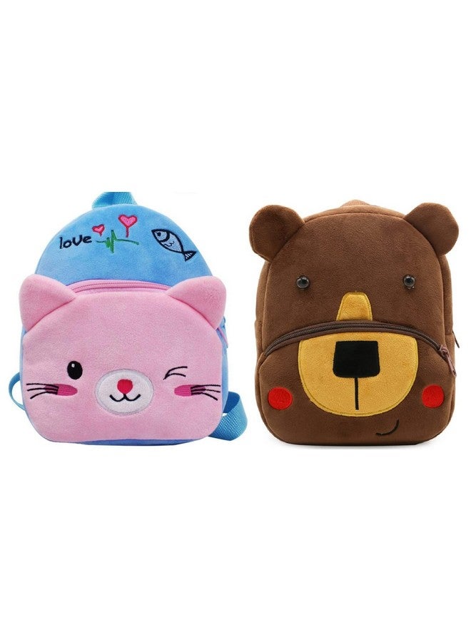 blue tree Cute Kids Backpack Toddler Bag Plush Animal Cartoon Mini Travel Bag for Baby Girl Boy 1-6 Years (Blue Cat-Bear) - Image 1