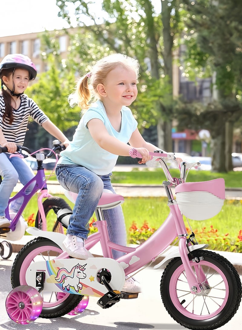 MaBaby 14 inch Kids Bike, with Flashing Training Wheels and Water Bottle, Adjustable Seat and Handlebars, Bicycle for Kids and Toddlers Boys and Girls(Pink) - Image 3