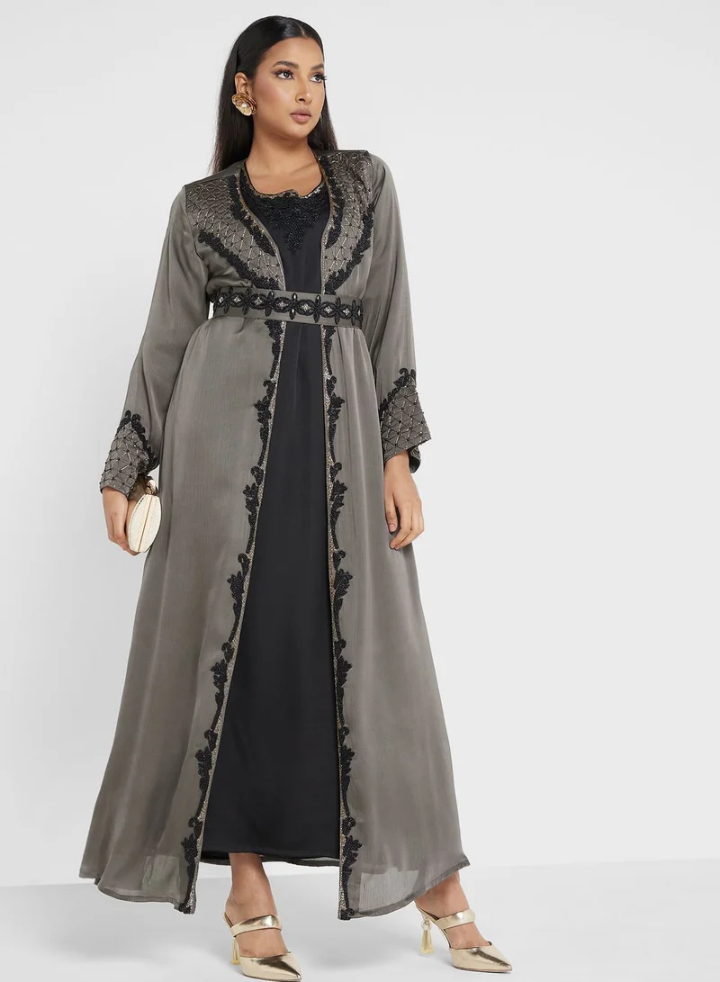 KASHKHA Embroidered Belted Jalabiya