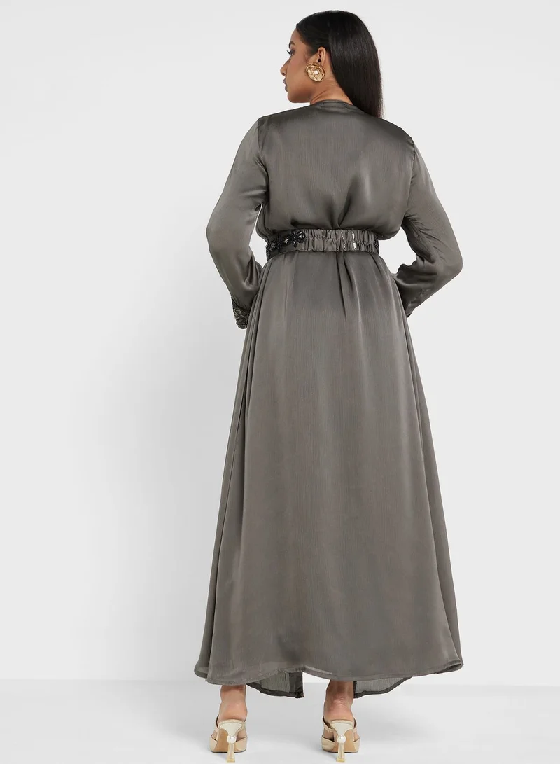 KASHKHA Embroidered Belted Jalabiya