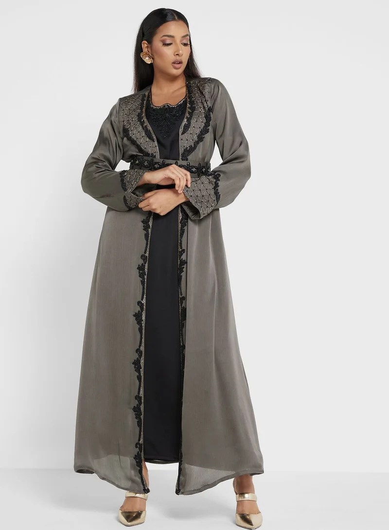 KASHKHA Embroidered Belted Jalabiya