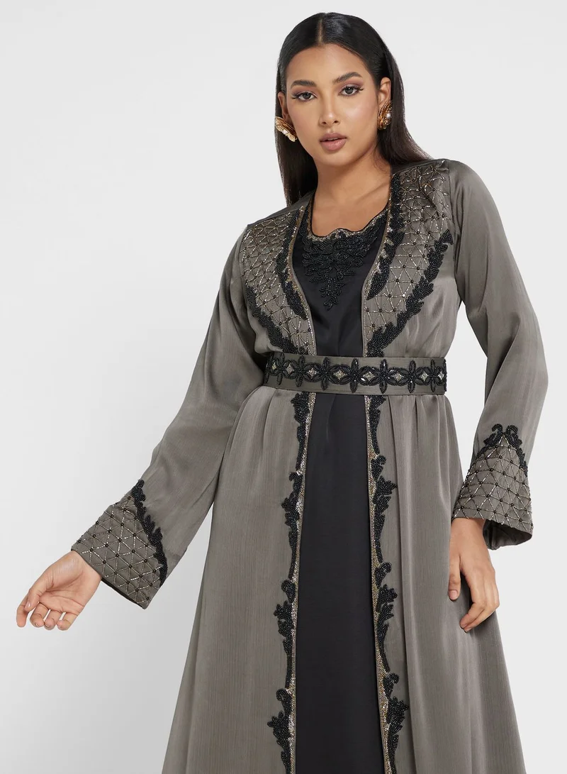 KASHKHA Embroidered Belted Jalabiya