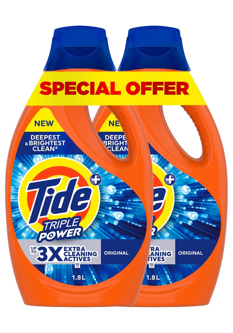 Tide Triple Power Original Liquid Detergent Dual Pack 2 x 1.8L - Image 1