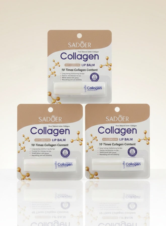 SADOER Pack Of 3 Collagen Anti Cracking Lip Balm 2.7g Moisturizing Hydrating Repairing Soft Smooth Lip Care - Image 1