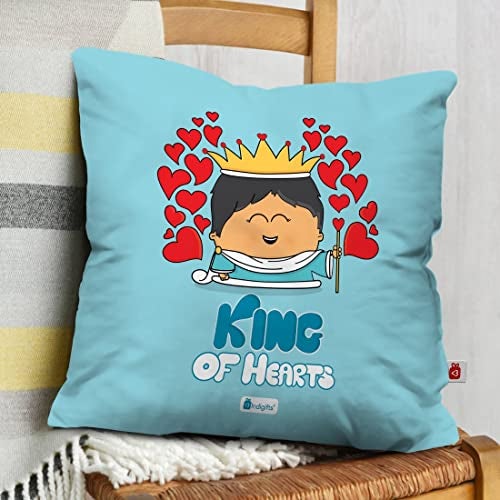 Indigifts Valentine Gifts King of Hearts Quote Printed Micro Satin, Fibre Cushion Cover with Filler (Blue, White, 12x12 inches), Couple Gifts for Husband and Wife, Gifts for Men, Gift for Girlfriend - Image 2