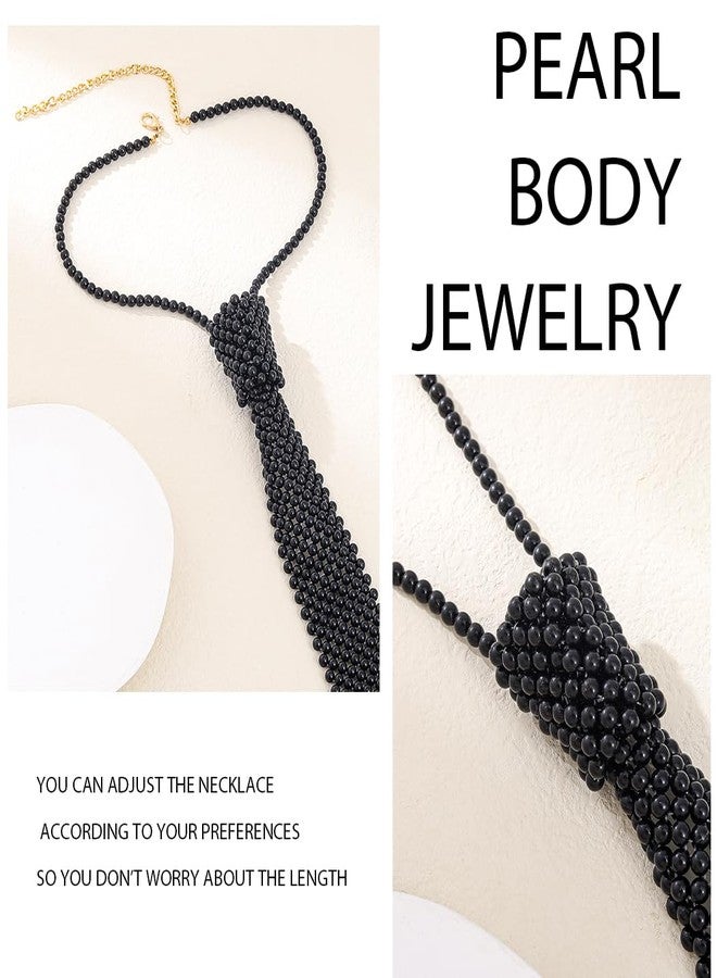 Bmirth Long Pearl Necklace Pearls Neck Tie Black Pearl Necktie Pearl Body Jewelry for Women - Image 3