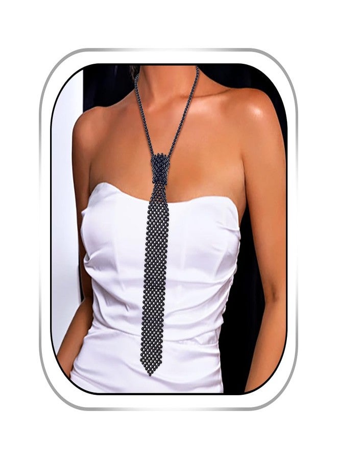 Bmirth Long Pearl Necklace Pearls Neck Tie Black Pearl Necktie Pearl Body Jewelry for Women - Image 1