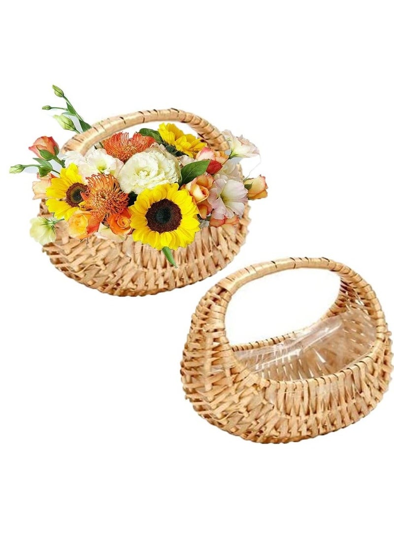 2 Pcs Small Basket with Handle Rattan Half Moon Wicker Basket Willow Straw Basket Small Woven Basket with Handle Wedding Flower Girl Baskets Sturdy Picnic Basket for Garden Storage Home Decor - Image 1