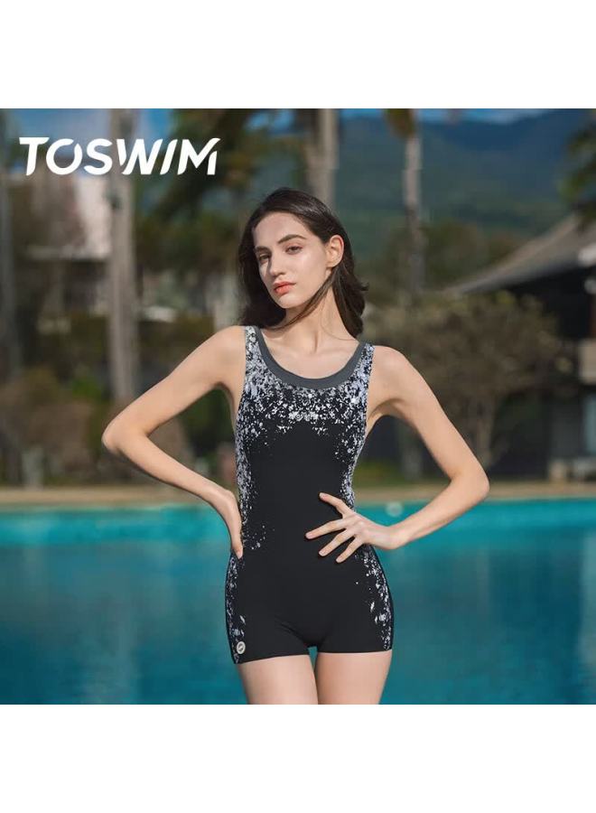 Toswim Women's Professional One-piece Triangle Sleeveless Sun-protective Slimming Training Swimsuit Silver Wave M