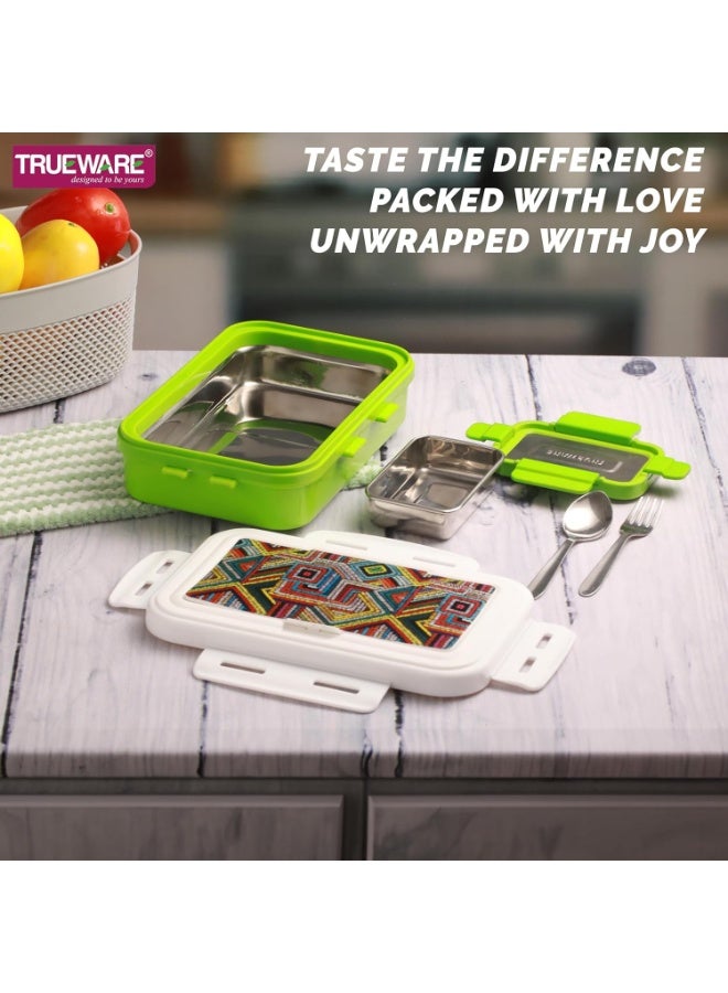Trueware POKO Senior Steel Lee Pu Insulated Hot Lunch Box 900ML Big Container and 150 ML Veggie Container | BPA Free | Food Grade | Keep Food hot - Image 3