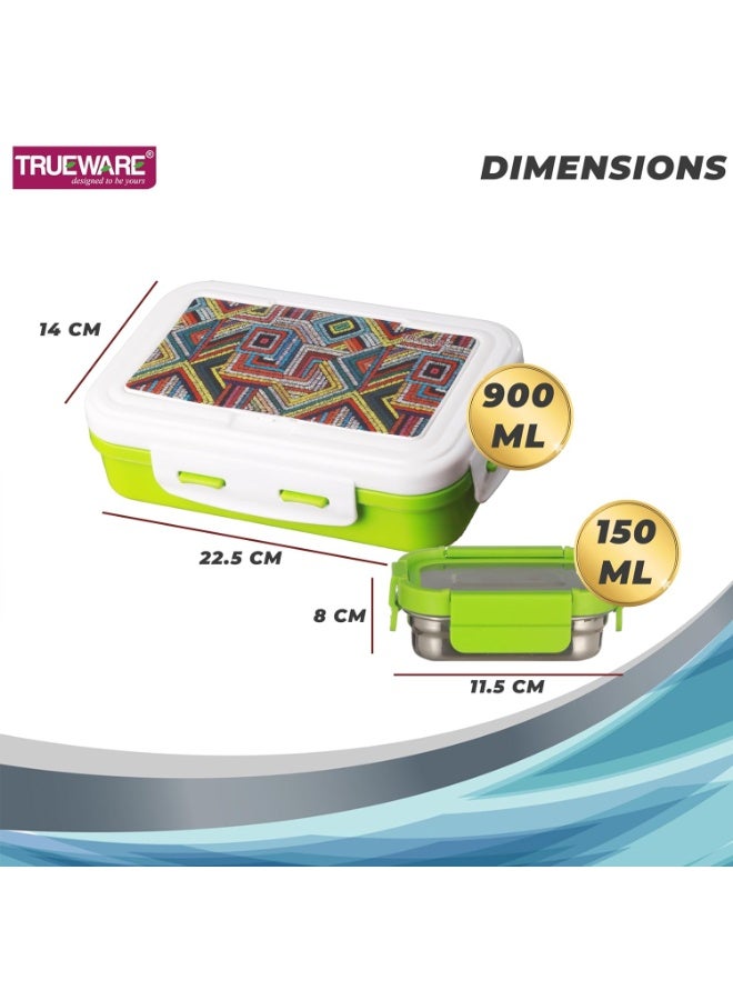 Trueware POKO Senior Steel Lee Pu Insulated Hot Lunch Box 900ML Big Container and 150 ML Veggie Container | BPA Free | Food Grade | Keep Food hot - Image 2