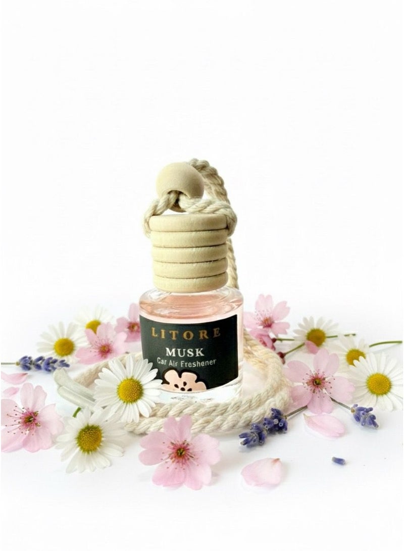 Litore Car Air Freshener 8 ml | Long-Lasting Hanging Diffuser with Essential Oils | Car Perfume for Odor Removal | Elegant Glass Bottle & Wooden Cap Design (musk) - Image 3