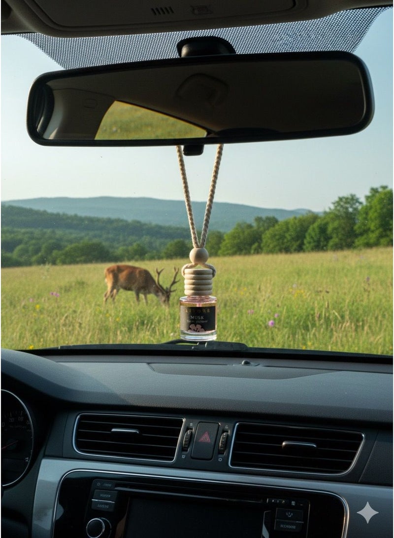 Litore Car Air Freshener 8 ml | Long-Lasting Hanging Diffuser with Essential Oils | Car Perfume for Odor Removal | Elegant Glass Bottle & Wooden Cap Design (musk) - Image 1