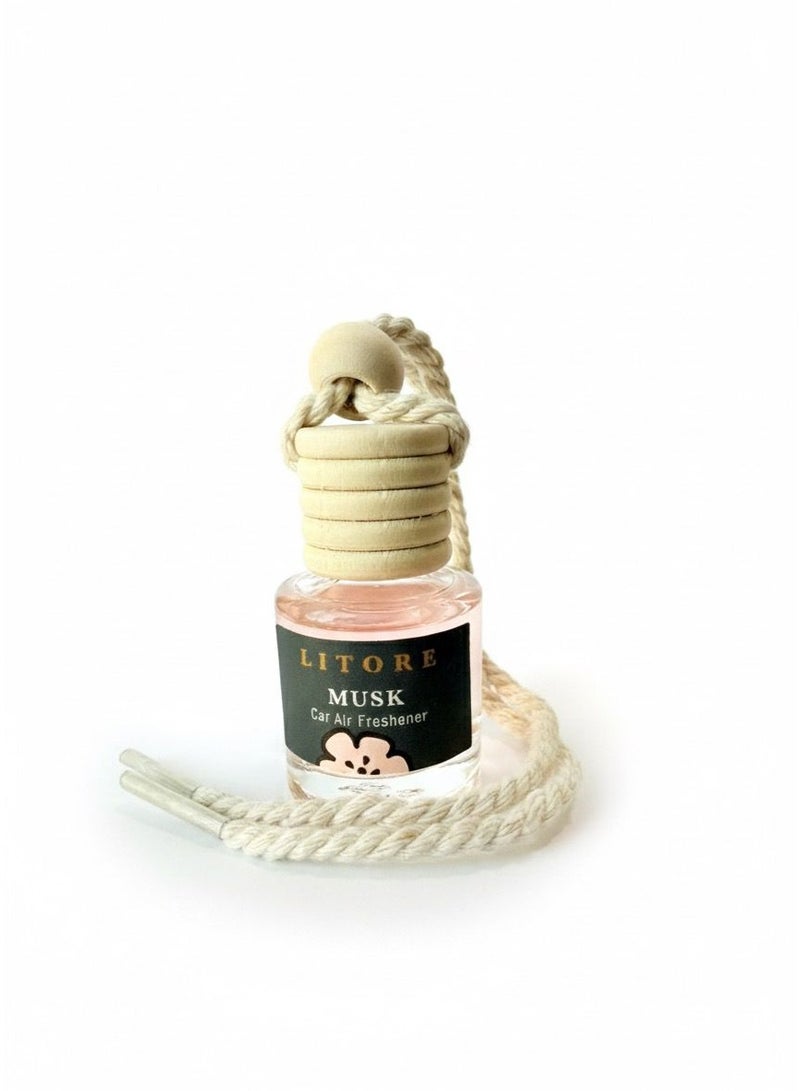 Litore Car Air Freshener 8 ml | Long-Lasting Hanging Diffuser with Essential Oils | Car Perfume for Odor Removal | Elegant Glass Bottle & Wooden Cap Design (musk) - Image 2