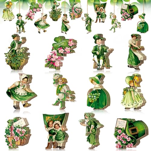 Anglechic 36 Pcs Vintage St. Patrick's Day Ornaments for Tree St. Patrick's Day Decorations Gnome Luck Wooden Hanging Decorations Irish Shamrock Ornaments for Home Party Supplies(Flower) - Image 1