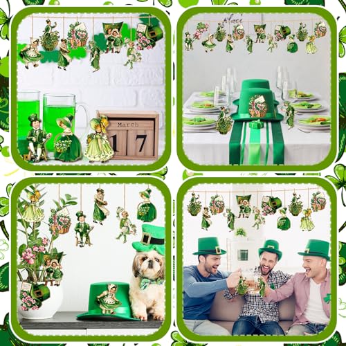 Anglechic 36 Pcs Vintage St. Patrick's Day Ornaments for Tree St. Patrick's Day Decorations Gnome Luck Wooden Hanging Decorations Irish Shamrock Ornaments for Home Party Supplies(Flower) - Image 5