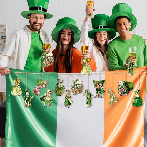 Anglechic 36 Pcs Vintage St. Patrick's Day Ornaments for Tree St. Patrick's Day Decorations Gnome Luck Wooden Hanging Decorations Irish Shamrock Ornaments for Home Party Supplies(Flower) - Image 3