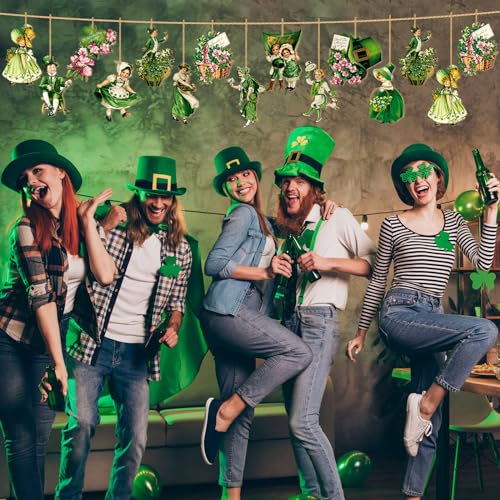 Anglechic 36 Pcs Vintage St. Patrick's Day Ornaments for Tree St. Patrick's Day Decorations Gnome Luck Wooden Hanging Decorations Irish Shamrock Ornaments for Home Party Supplies(Flower) - Image 4