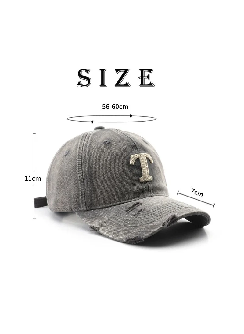 Thugfit Vintage Washed Distressed Baseball Cap with 'T' Letter, Grey