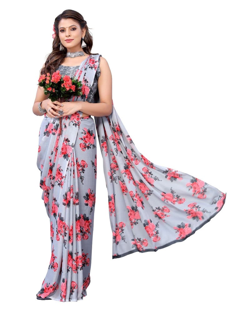 Yashika Women's Jacquard Georgette Saree (JALSA Grey_W - Image 2