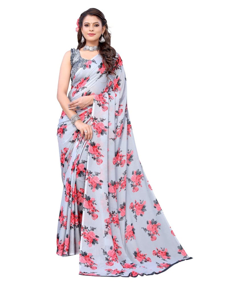 Yashika Women's Jacquard Georgette Saree (JALSA Grey_W - Image 1