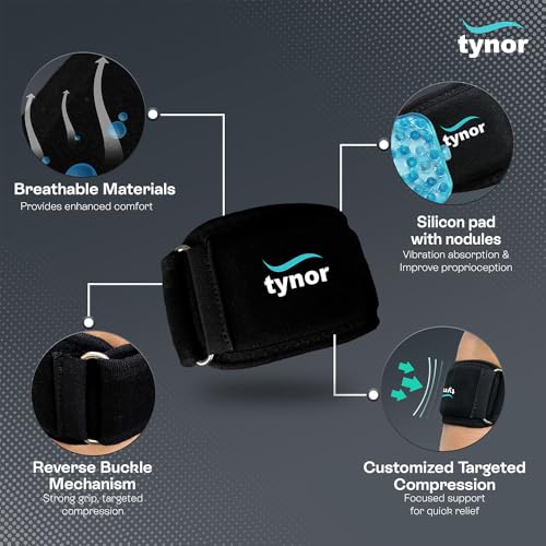 TYNOR Tennis Elbow Support for Men & Women, Adjustable Elbow Strap Pain Relief with Compression Pad Elbow Arm Band Wrap for Weightlifting Tendonitis Forearm Brace Straps X-Large, 1 Unit - Image 3