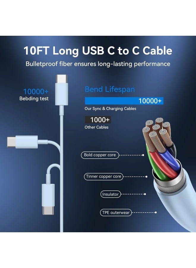 DiHines 2-Pack 10 FT Long USB C to USB C Charging Cable, Phone Charger Cord with Block - Image 5