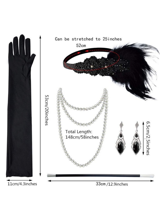 Tongcloud Tongcloud 1920s Women Accessories Headband Necklace Gloves Flapper Costume Set 1920s Accessories for Women (Black)  - Image 2