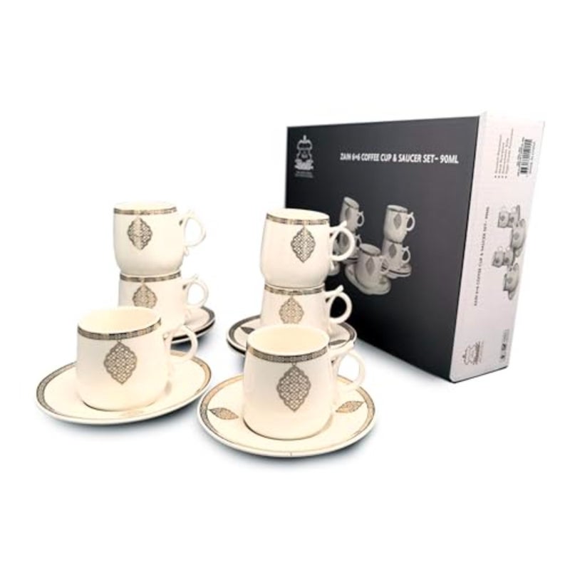 Porcelain Zain Coffee Cup Saucer Set for Home/Office Use, White, Durable and Heat-Retaining - Image 4