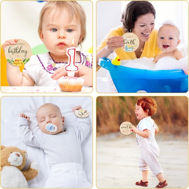 Al Raied ARS® 16 Pieces Wooden Baby Milestone Cards Floral Baby Monthly Milestone Marker Discs - Image 3